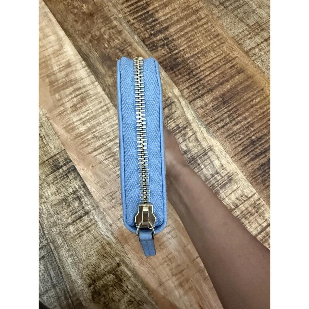 Gucci GG Canvas Round Zipper Wallet Beige Blue